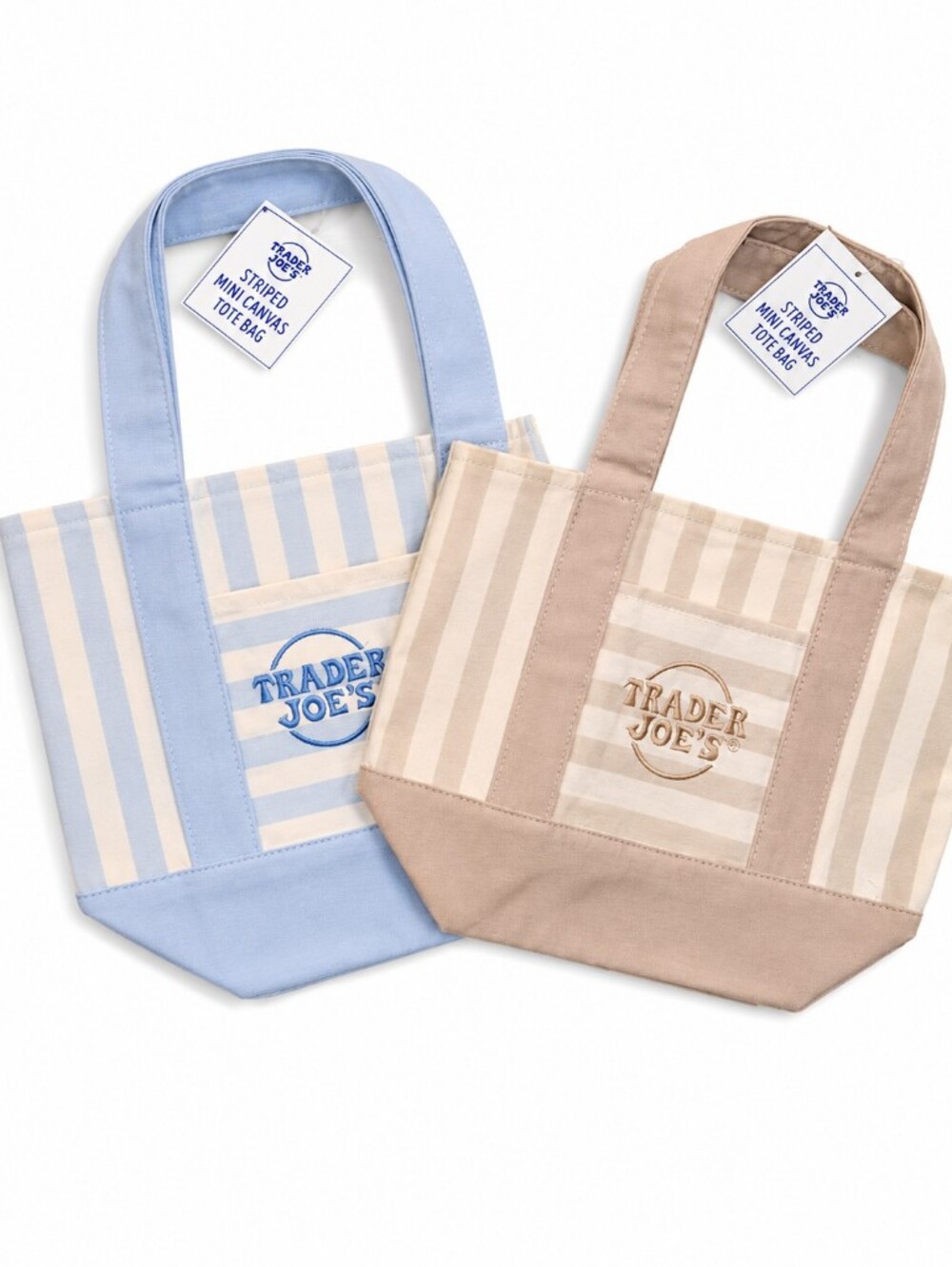 Set Of TWO! Trader Joe's Striped Mini Canvas Totes